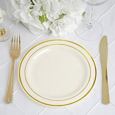 Balsacircle 10 Pcs Disposable Plastic Round Plates With Trim For