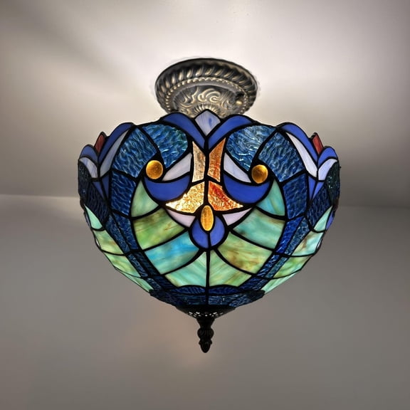 Enjoy Decor Lamps 12-Inch Tiffany Ceiling Light, 2-Light, Bronze, Corded Electric, Bedroom, Stained Glass Shades