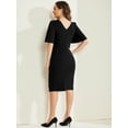 thumbnail image 3 of DARING DIVA Women's Short Bell Sleeve Pencil Office Work Sheath Dress S Black, 3 of 6