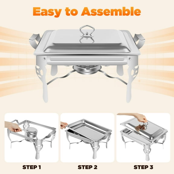 Toolven Chafing Dish Food Warmer, 201 Stainless Steel Buffet Server with Large 6L Capacity for Catering and Parties