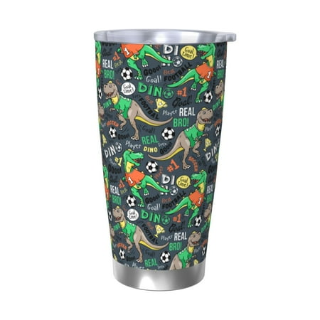 

Qekee Dinosaur Plays Soccer Print 20OZ Car Cup Stainless Steel Vacuum Insulated Tumbler Tumbler Cup With Lid And Straw Travel Coffee Mug-Without Straw