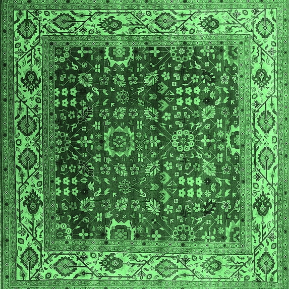 Ahgly Company Indoor Square Oriental Emerald Green Industrial Area Rugs, 4' Square