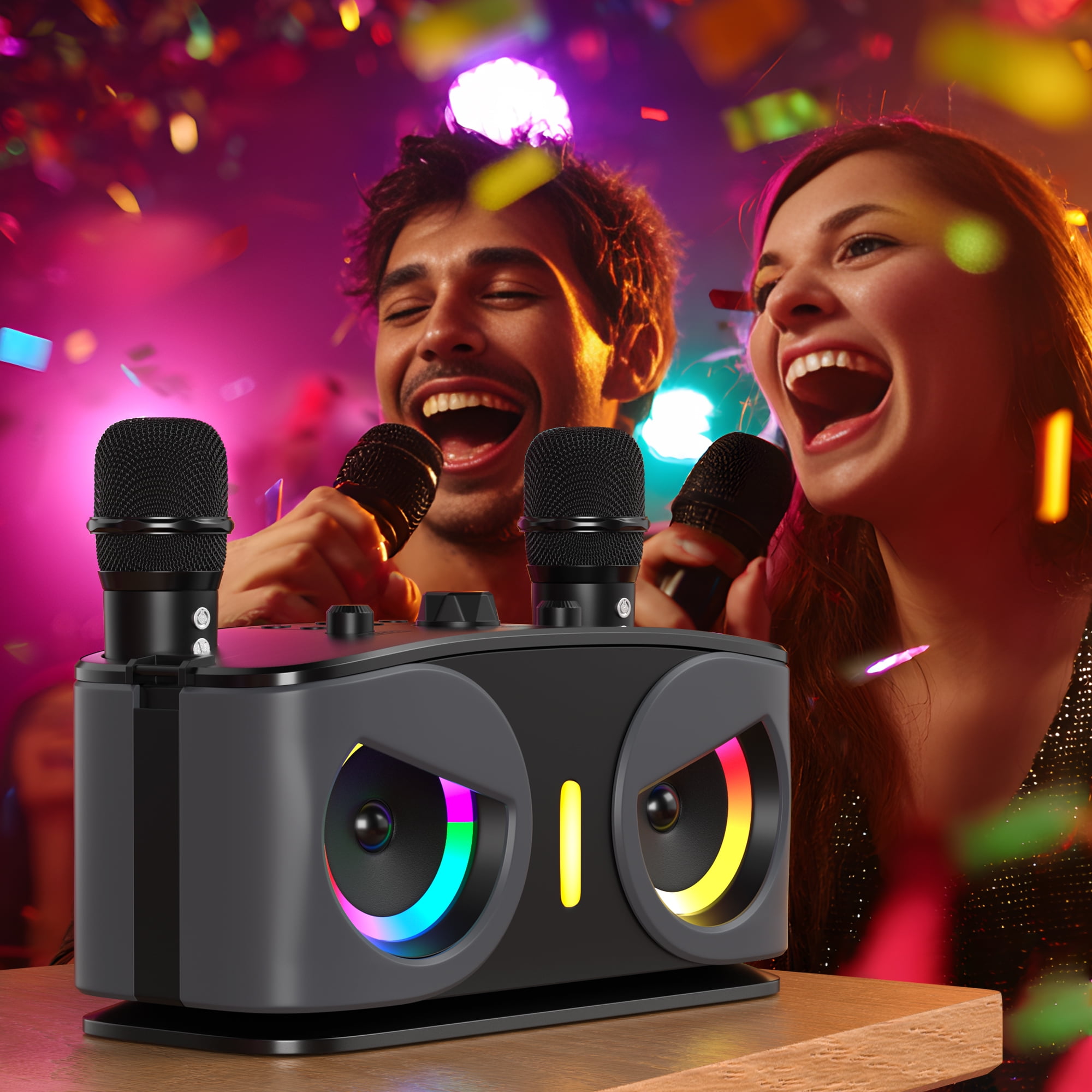 VIPQV Karaoke Machine, Portable Bluetooth Speaker with 2 Wireless Microphones for Adults & Kids, Karaoke Microphone with Voice Change Function, Supports TF/AUX/USB for Home Party