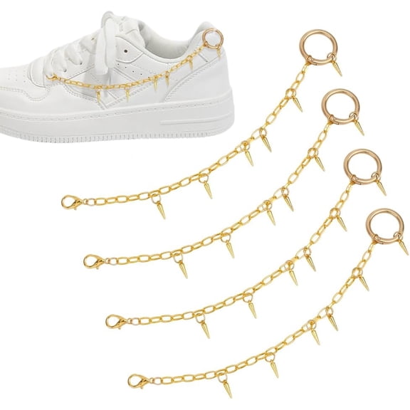 4Pcs Shoe Chains 26cm Long Metal Shoelaces Charms Chains Punk Rivet Ring Decoration Sandals Chain Strap Chains for DIY Women Sneakers Casual Shoes Decoration