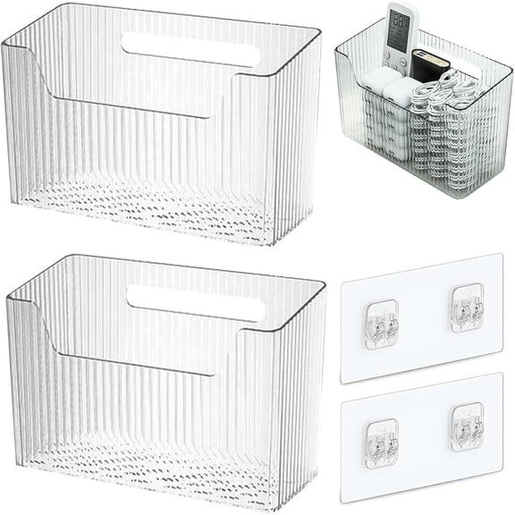 2Pcs Cabinet Door Storage Wall Mounted Adhesive Racks for Wall Storage, Stackable Transparent Plastic Makeup Boxes for Shower Rooms, Suitable for Bathrooms, Kitchens, Cabinets, Pantry, Etc
