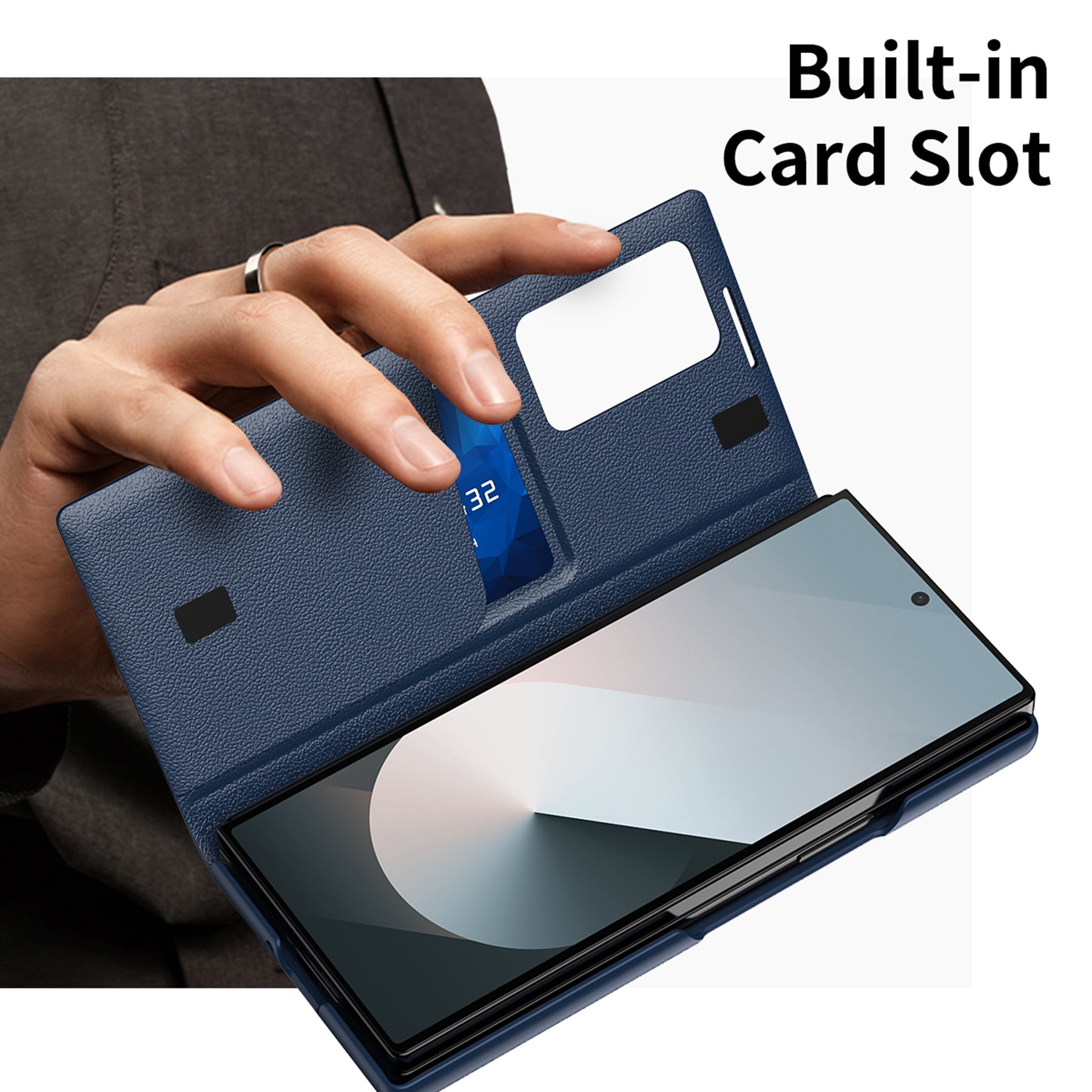 For Samsung Galaxy Z Fold 7 Case PU Leather Flip Case,With Intelligent Window,With Card Holder,Anti-fall Rugged Shockproof Protective Phone Case Cover for Samsung Galaxy Z Fold 7,Blue