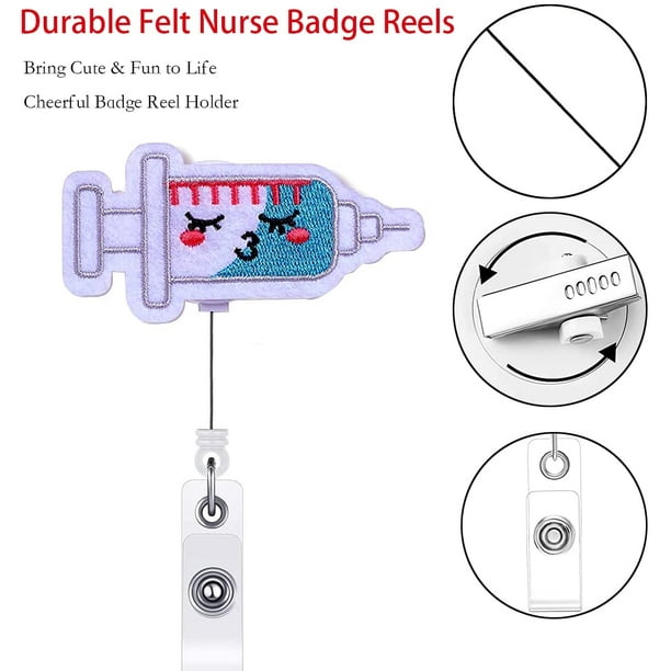 Felt Nurse Badge Reels, Pill Bandage and Syringe Retractable ID Badge  Holder Badge Clip, 3 Pack Nursing Name Badge Holders with Alligator Clip  for