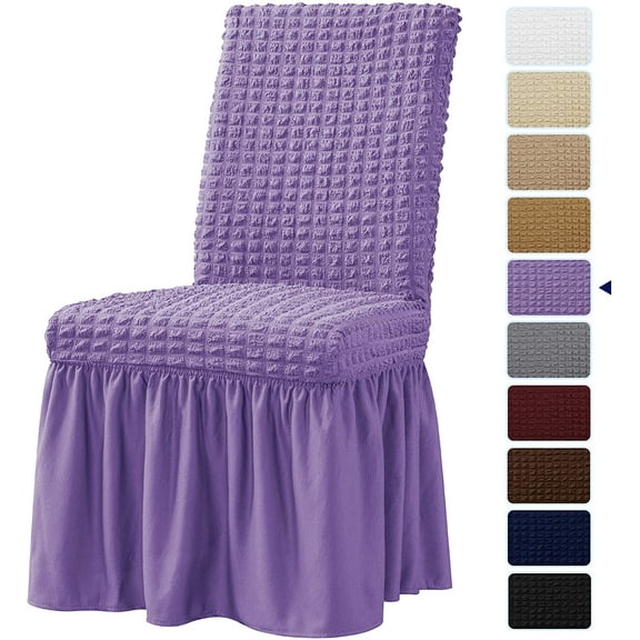 Subrtex Stretch 1-Piece Pleated Ruffled Skirt Dining Chair Slipcover (Set of 4, Purple)