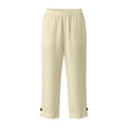 thumbnail image 5 of Yourumao Linen Capri Pants Women Elastic Waist Straight Leg Capris Solid Loose Fit Pants Summer Casual Pants for Travel with Pockets, 5 of 8