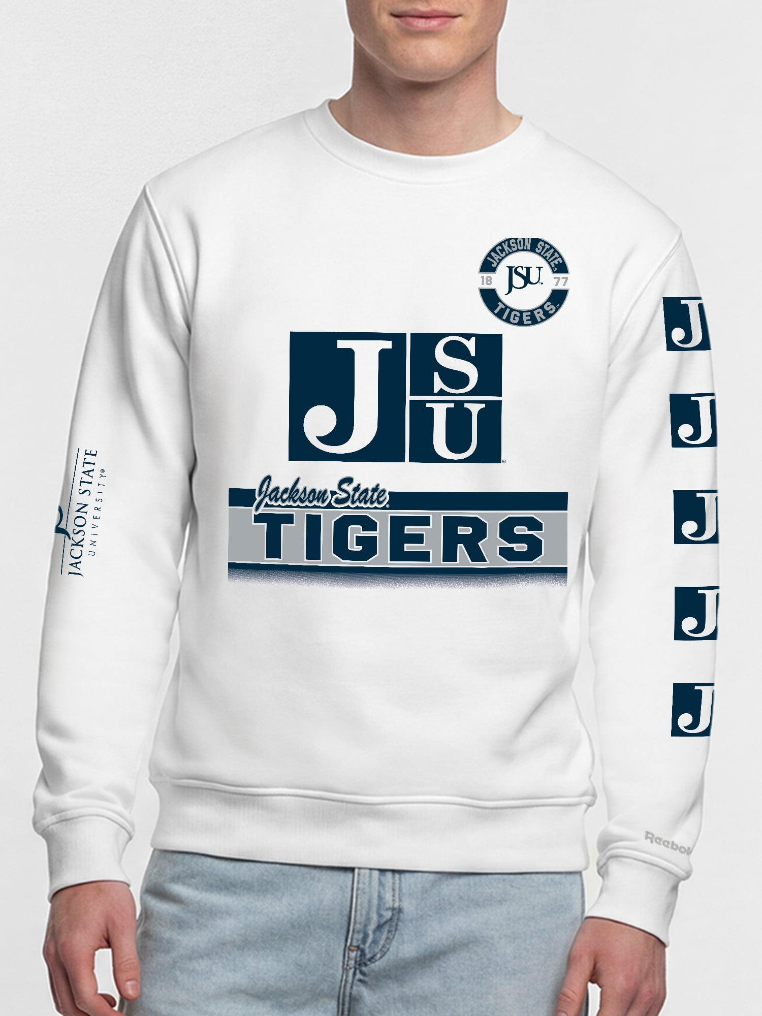 Jackson State Tigers Reebok Mens White Crew Sweatshirt