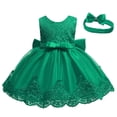 thumbnail image 3 of Splozh Toddler Girl Dress 3 6 12 18 Months Baby Girls Lace Bowknot Princess Wedding Formal Tutu Dress + Headband Set,Green,12-18 Months, 3 of 5