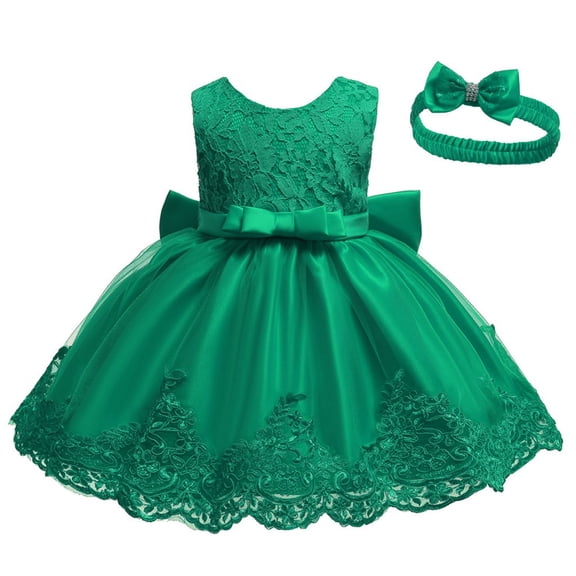 Girls Wedding Formal Tutu Dress Set with Delicate Lace Bowknot and Matching Headband for