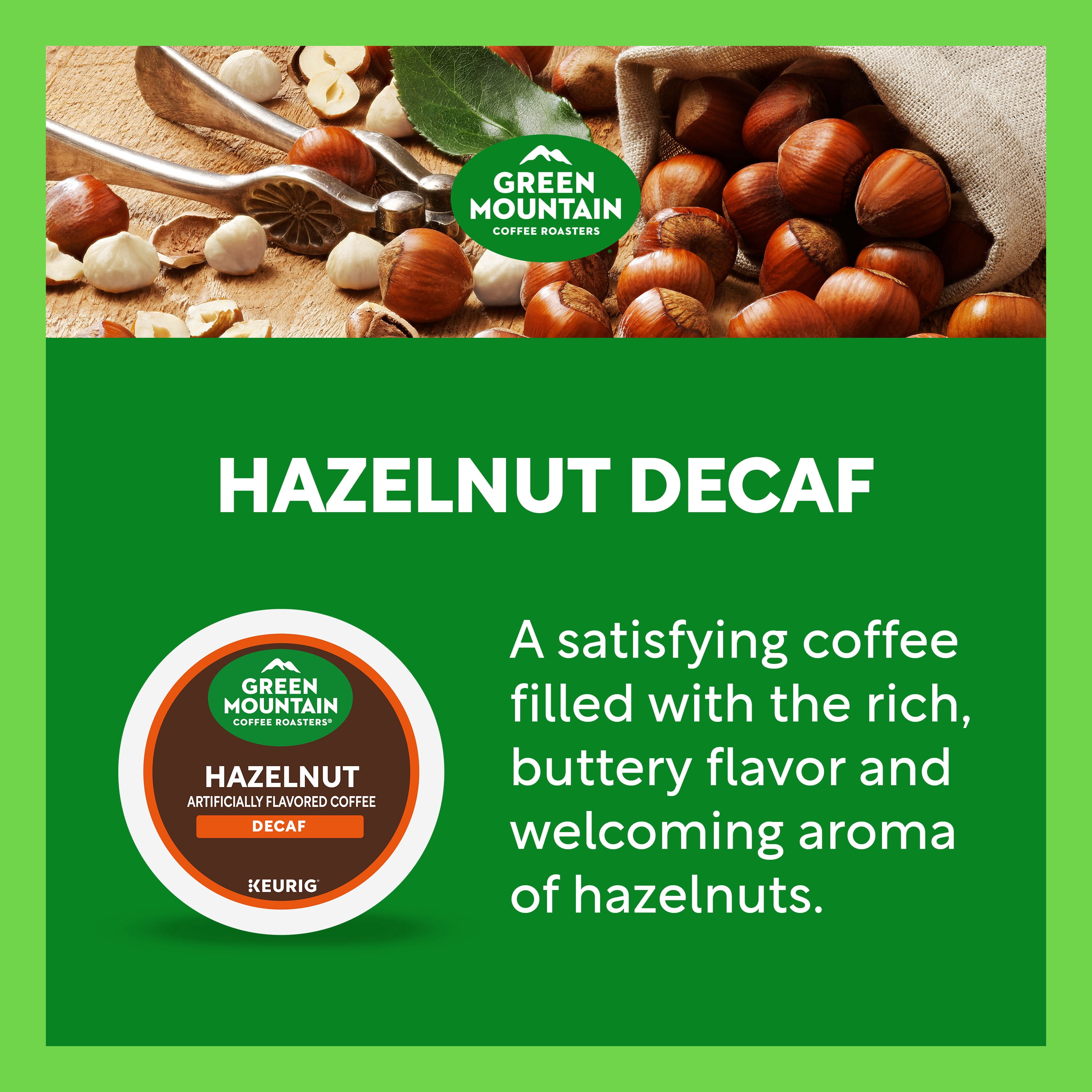 (4 pack) Green Mountain Coffee Roasters Hazelnut Decaf Coffee, Keurig Single-Serve K-Cup pods, Light Roast, 24 Count