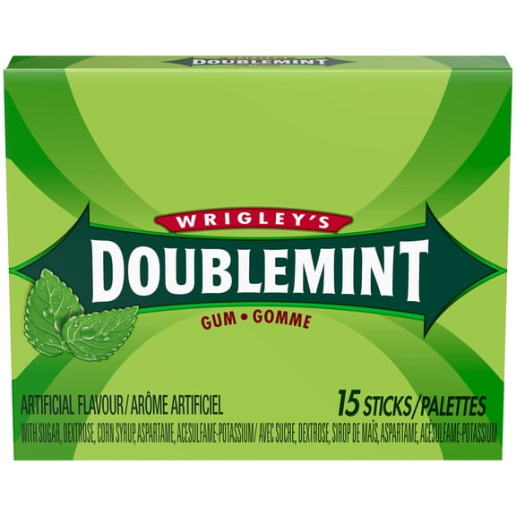 DOUBLEMINT, Peppermint Flavoured Chewing Gum, 15 Sticks, 1 Pack