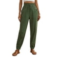 thumbnail image 1 of Elastic Waist Pants for Women Olive Green Solid Color Drawstring, Full Length Joggers with Pockets and Tapered Cuff, 1 of 9