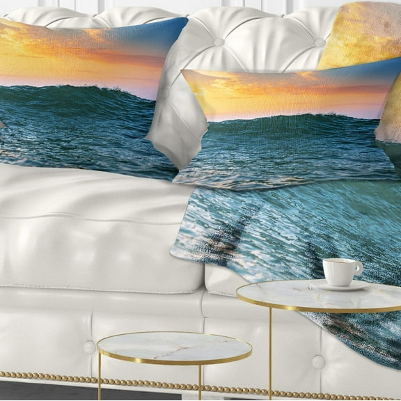 Designart Sunrise Light Shine on Sea Water - Beach Throw Pillow - 12x20