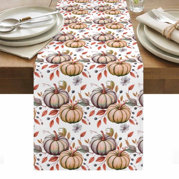 Thanksgiving Pumpkin Table Runner - 60 Inch Long, Kitchen Dining Table Runner Dresser Scarves, Autumn Vintage Fallen Leaves Farmhouse Decor for Coffee Tables Wedding Party Banquet