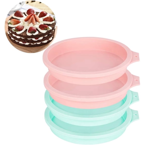 Lehood 6-Inch Silicone Round Cake Pan Baking Mold, Baking Mold DIY Rainbow Cakes, Non-Stick Silicone, Pack of 4
