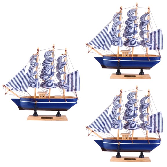 Worgeous 3 pcs  Wooden Ship Model Sailboat Model Sailing Ship Boat Home Desk Decoration