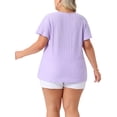thumbnail image 3 of Blusa de manga acampanada de talla grande para mujer Agnes Orinda, con escote en V, camiseta hueca de primavera y verano, 2X, color púrpura claro, 3 of 6