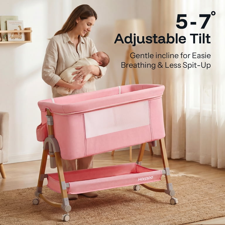 HARPPA 3 in 1 Baby Bassinet, Bedside Sleeper, Cradle, Pink, 0-6