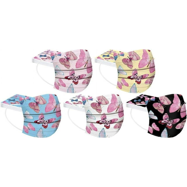 HUGFEGWE 50 Pcs Butterfly Disposable Face_Masks for Adults,Breathable Disposable Facemasks with Butterflies Designs CJB91-40411