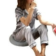 thumbnail image 3 of YOPTOP Women Short Sleeve Spring 2020 Summer Pajama Sets Silk Satin Pijama Sleepwear Pyjamas Plus Size 3XL Nightwear Set,Grey,M, 3 of 4