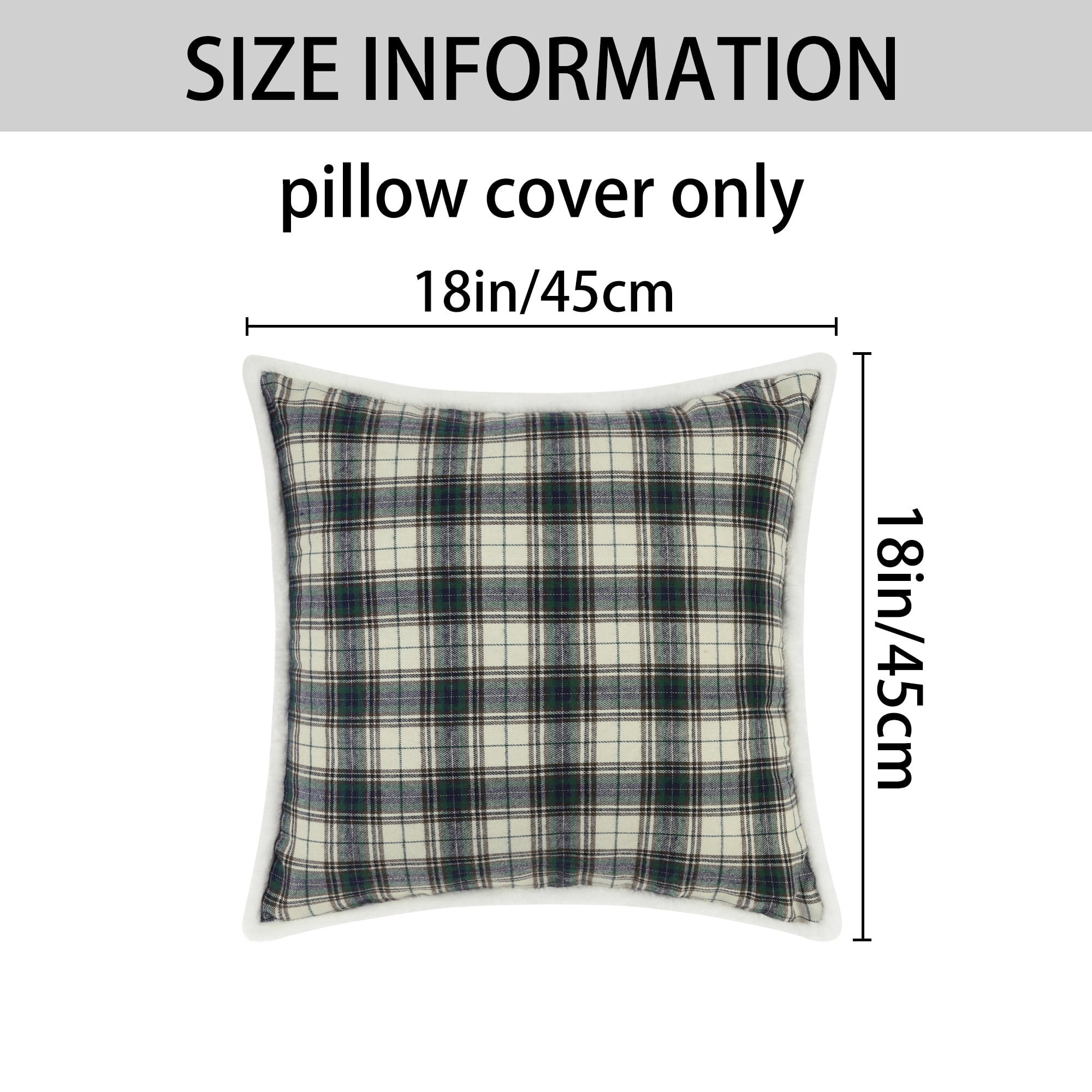 Unique Bargains 2 Pack Plaid Pillow Covers Double-Sided Checked Decorative Pillow Covers Light Green 18" x 18"