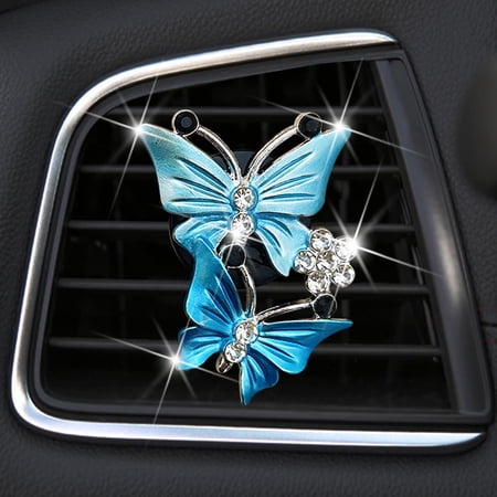 Car Air Fresheners Vent Clips for Women, Cute Dual Butterfly Diamond Rhinestone Air Freshener Vent Clip Sparkly Car Decoration Cute Car Interior Decor Bling Car Accessories for Women (Blue)