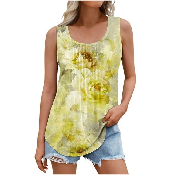 Hvot&aat Womens Tank Tops Summer Sleeveless Shell Edge Hem Loose Fit Pullover Casual Beach Vacation Clothes