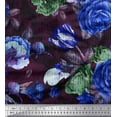 thumbnail image 1 of Soimoi Blue polyester Crepe Fabric Leaves & Floral Print Fabric by Yard 42 Inch Wide, 1 of 1