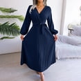 thumbnail image 6 of QIYAGBSA Pleated Maxi Dress for Women Soft V Neck Tie Waist Swing Dress Lantern Sleeve Long Sleeve Fall Winter, 6 of 8