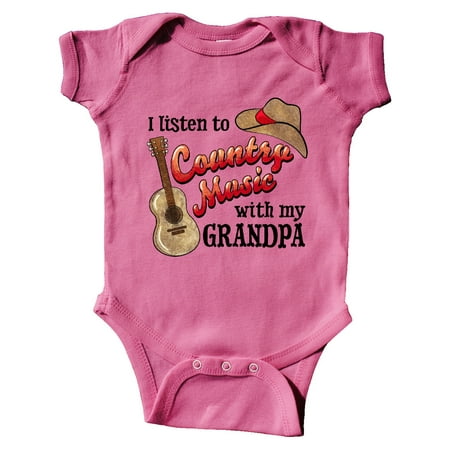 

Inktastic I Listen to Country Music with my Grandpa Guitar and Hat Gift Baby Boy or Baby Girl Bodysuit