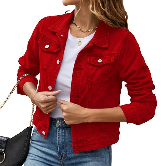 Women's Button Down Long Sleeve Cropped Denims Jean Jacket With Pockets