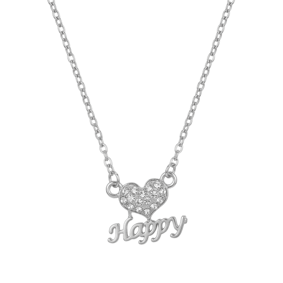 Heart Happy Pendant Necklace with Crystal Detail Stylish Chain Necklace Fashion Jewelry Accessory