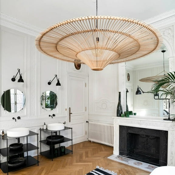 Arturesthome Japanese Handwoven Large Rattan Pendant Light Living Room Chandelier Lobby lighting