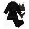 thumbnail image 1 of 4 Piezas Pijama Satin Conjunto Sexy Encaje Ropa Para Dama, 1 of 8