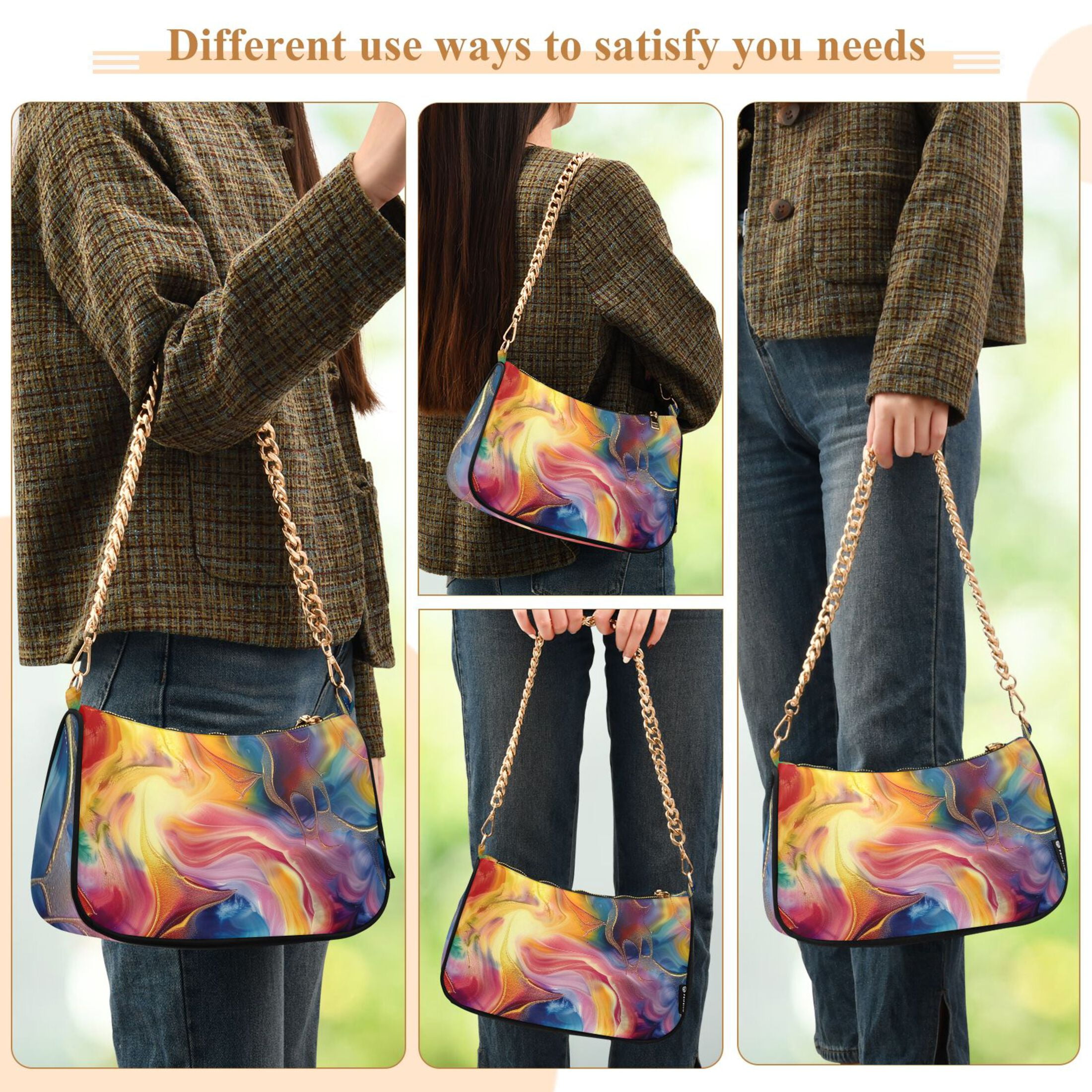 Ryvnso Tie Dye Liquid Womens Chain Shoulder Bag Tote Handbags Clutch Hobo Purse with Zipper for Travel