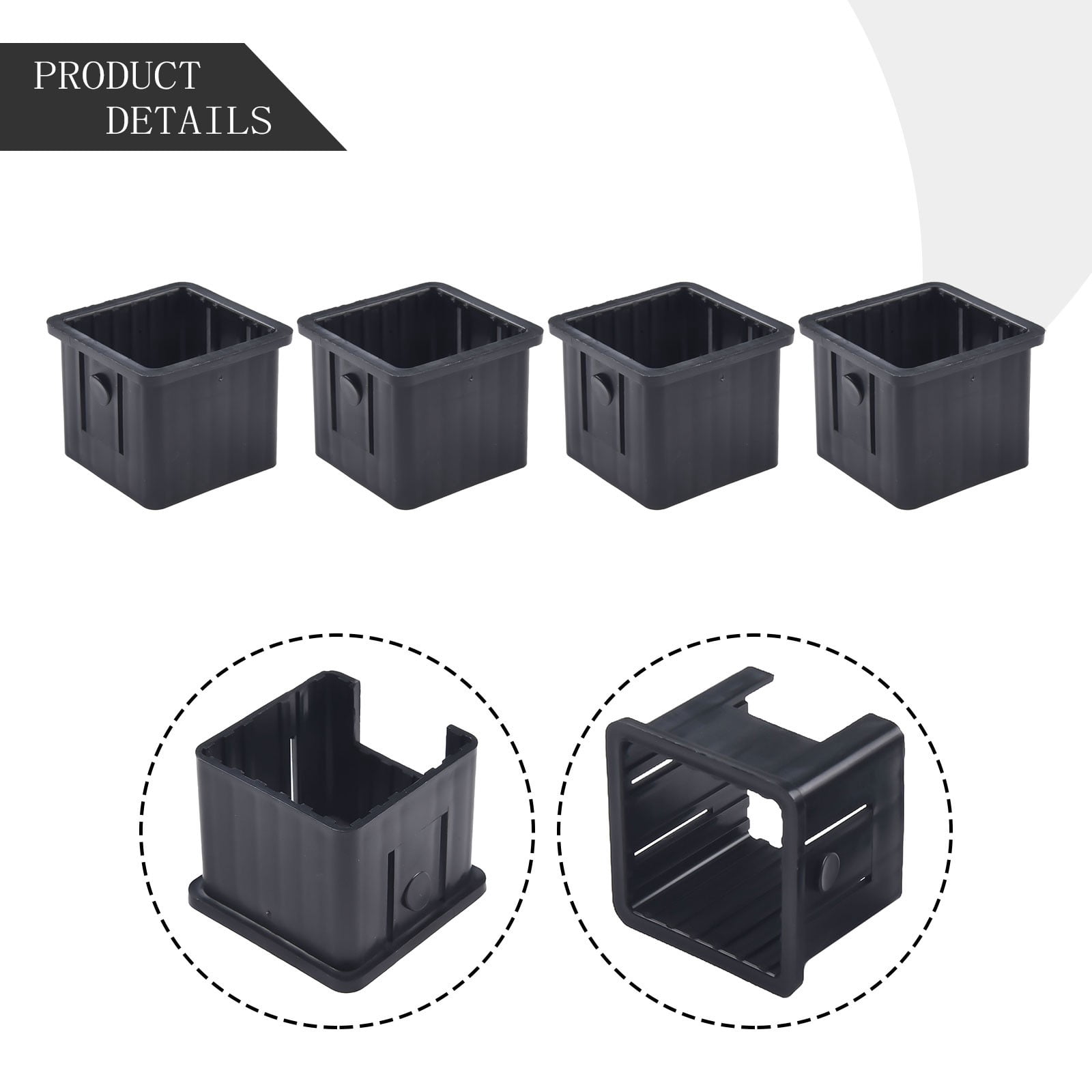 Lot De 4 Manchons Carrés En Plastique PP/PE – Noir, 25x25 à 60x60 Mm, Pour équipement De Fitness, Compatibles Et Durables