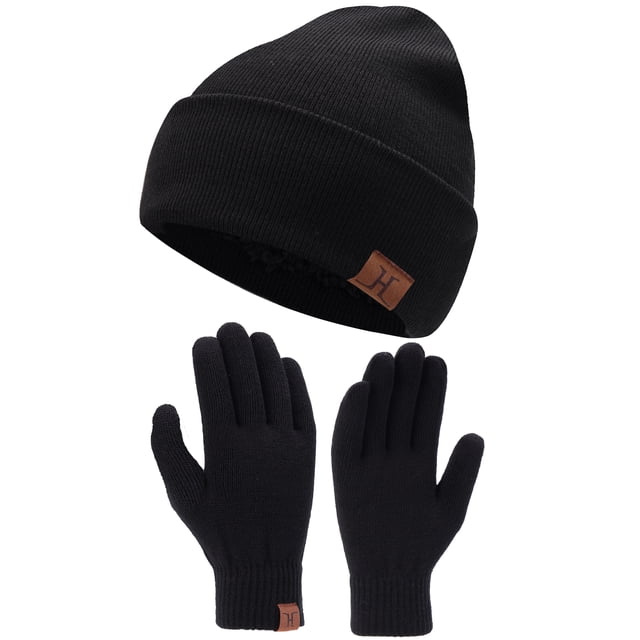 FZ FANTASTIC ZONE Winter Warm Beanie Hat Touchscreen Gloves Set, Soft Skull Cap Gloves Set for Men Women with Warm Knit Fleece Lined,Grey