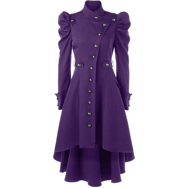 Abrigo de mujer de largo medio, estilo británico, ajustado, con cuello alto y estilo retro medieval