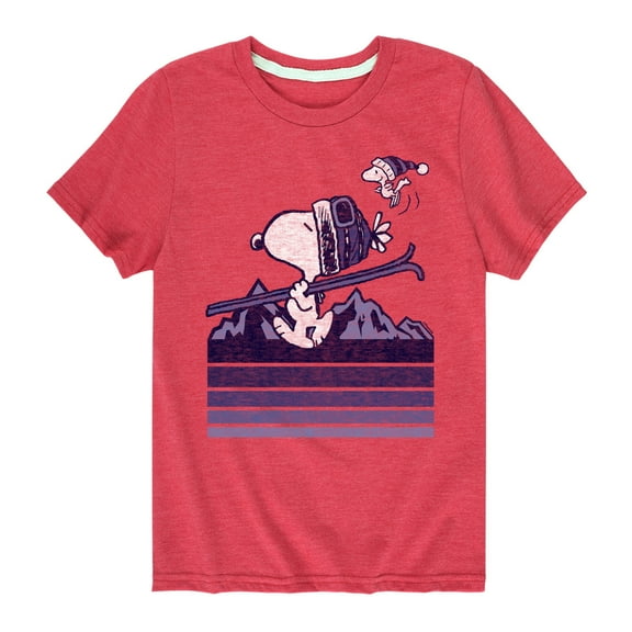 Peanuts - Snoopy Woodstock Ski Stripes - Toddler And Youth Short Sleeve Graphic T-Shirt