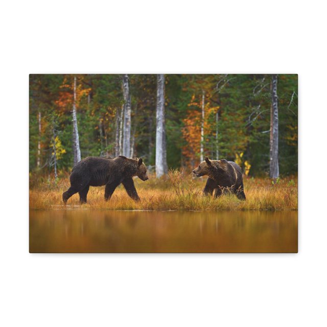 Spring Forest Bears Nature Wilderness Photography Canvas Wall Art for Home Decor Ready-to-Hang