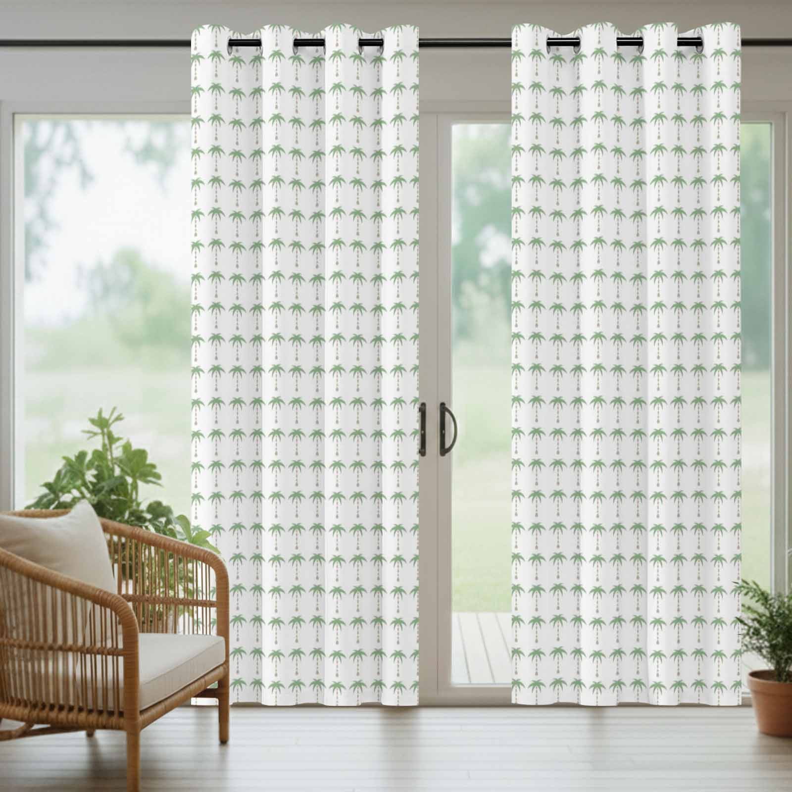 Palm Trees Outdoor Curtains for Patio, Summer Vintage Nautical Coastal Beach Ocean Green Tree Sunshade Privacy Drapes Grommet Waterproof Outside Curtains for Porch/Cabana/Balcony 54"x 108", 1 Panel