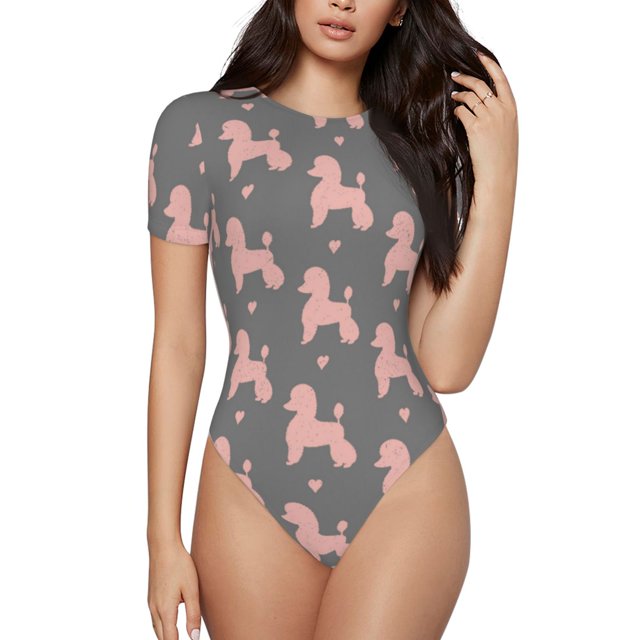 Saiise Motif Chien Caniche Grenouillère à Manches Courtes Col Rond Pyjama Extensible avec Fermeture à Pression-TG