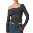 thumbnail image 2 of Michellecmm  Women's Ruched Tops Solid Asymmetric Off Shoulder Long Sleeve T-shirt, 2 of 9