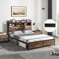 thumbnail image 1 of Exdeerjoy Industrial Metal Bed Frame With Storage Headboard And Charging Station, Full/Queen Size Platform Bed Frame With Metal Slats, 1 of 8