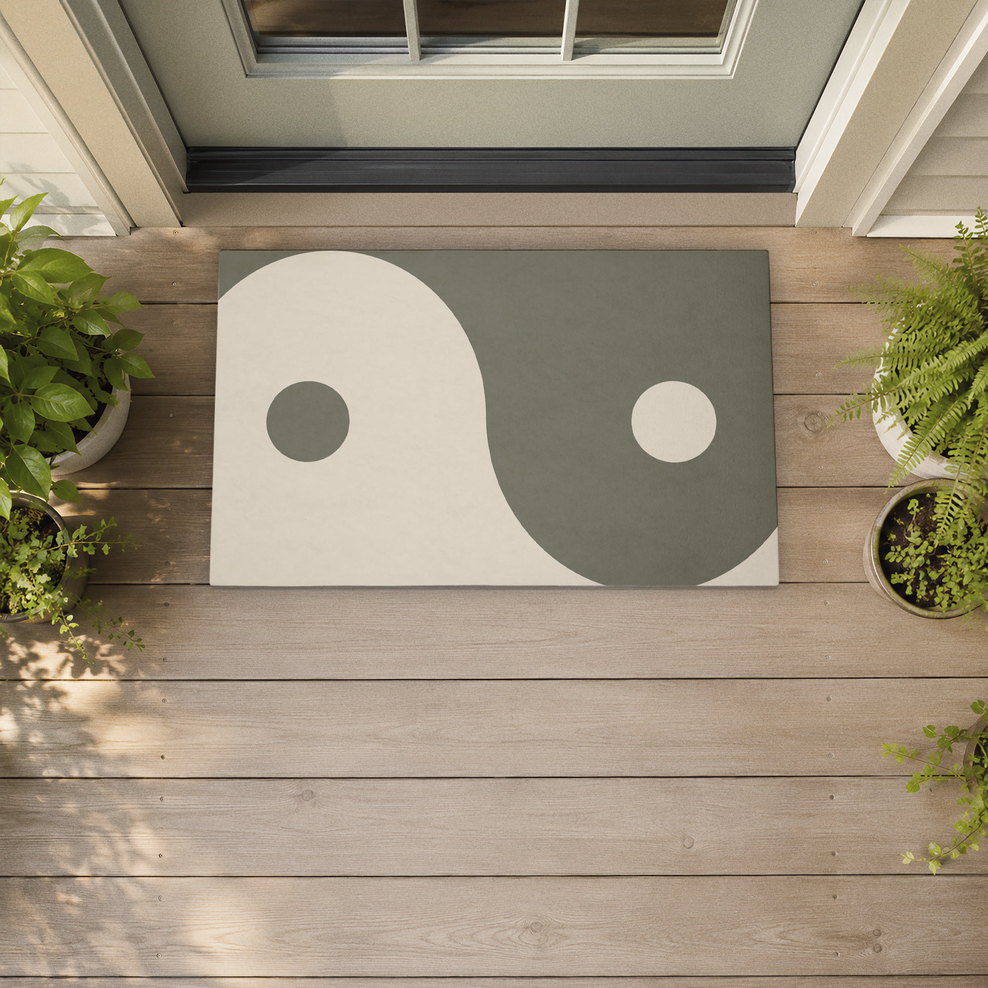 Stupell Industries Curved Neutral Yin Yang Symbol Printed Outdoor Door Floor Mat, design by Ziwei Li