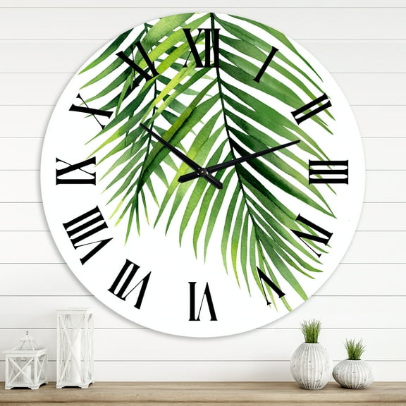 Designart 'Detail Tropical Palm Branches' Tropical Wall Clock