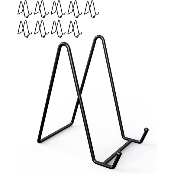 10 Packs Display Stands for Plate, 6.7 Inches Black Plate Stands for Display, Metal Plate Holder Picture Stand for Picture, Decorative Plate, Book, Photo